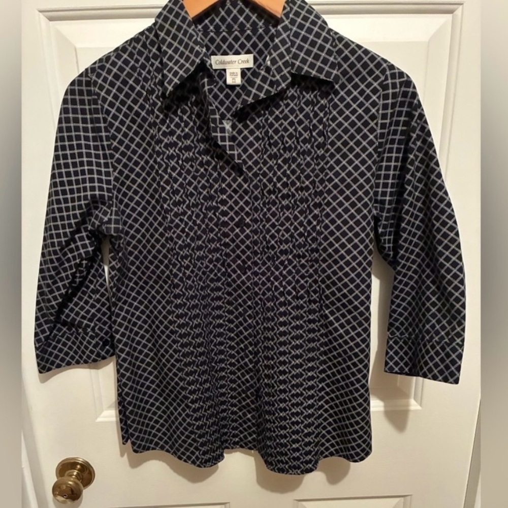 Coldwater Creek Black and White Cotton Blouse, PS, 3/4 Sleeves